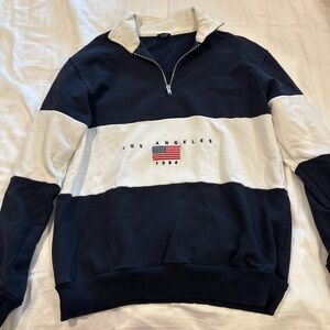 Brandy Melville Blue and White Quarter-Zip Sweatshirt